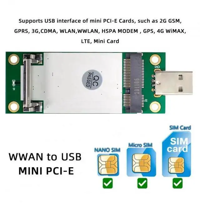 Alt view image 2 of 7 - WRIARICH Mini PCI-E WWAN to USB Adapter with SIM Card Slot, Test Board for 3G 4G 5G LTE Wireless Modem Module