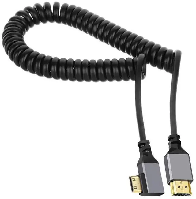 Main image of WRIARICH Left 90 Degree Angled Coiled Mini HDMI 2.0 Male to Male Cable, 4K@60Hz Retractable Stretch Cord for HDTV Laptop Monitor