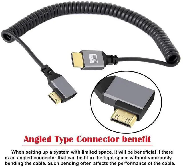 Alt view image 7 of 7 - WRIARICH Left 90 Degree Angled Coiled Mini HDMI 2.0 Male to Male Cable, 4K@60Hz Retractable Stretch Cord for HDTV Laptop Monitor