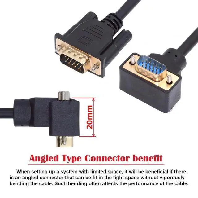 Alt view image 2 of 7 - WRIARICH 1M Up 90 Degree Angled VGA Male to Straight Male Cable, 3COAX+6C RGB Video Wire for Computer Monitor Projector