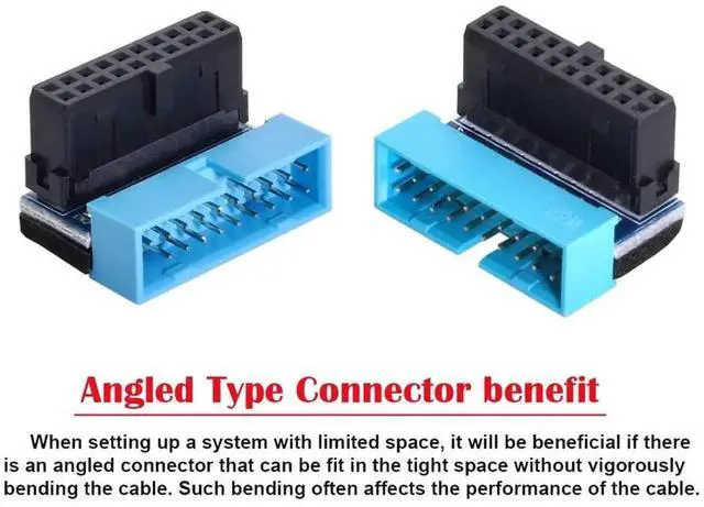 Alt view image 3 of 7 - WRIARICH 2-Pack 90° Up & Down Angled 19/20Pin USB3.0 Motherboard Header Extension Adapter, Internal USB 3.0 Male to Female Extender for DIY PC Chassis