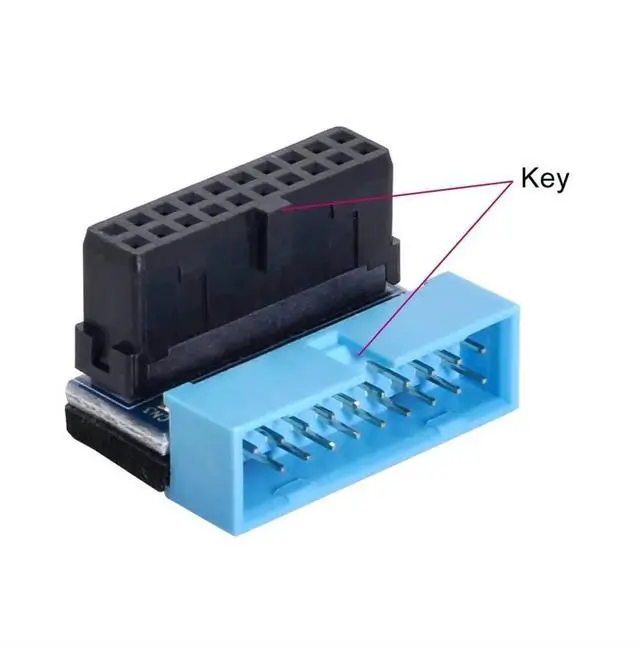 Alt view image 4 of 7 - WRIARICH 2-Pack 90° Up & Down Angled 19/20Pin USB3.0 Motherboard Header Extension Adapter, Internal USB 3.0 Male to Female Extender for DIY PC Chassis