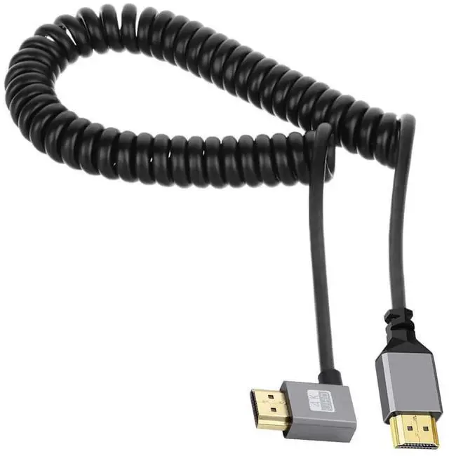 Main image of WRIARICH Left 90 Degree Coiled Stretchable HDMI 2.0 Male to Male Cable, 4K@60Hz Retractable Cord for HDTV, PC, Laptop & Monitor