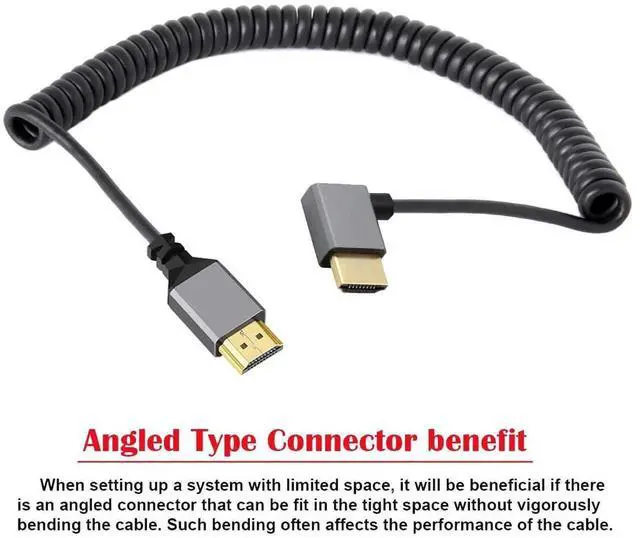 Alt view image 5 of 7 - WRIARICH Left 90 Degree Coiled Stretchable HDMI 2.0 Male to Male Cable, 4K@60Hz Retractable Cord for HDTV, PC, Laptop & Monitor