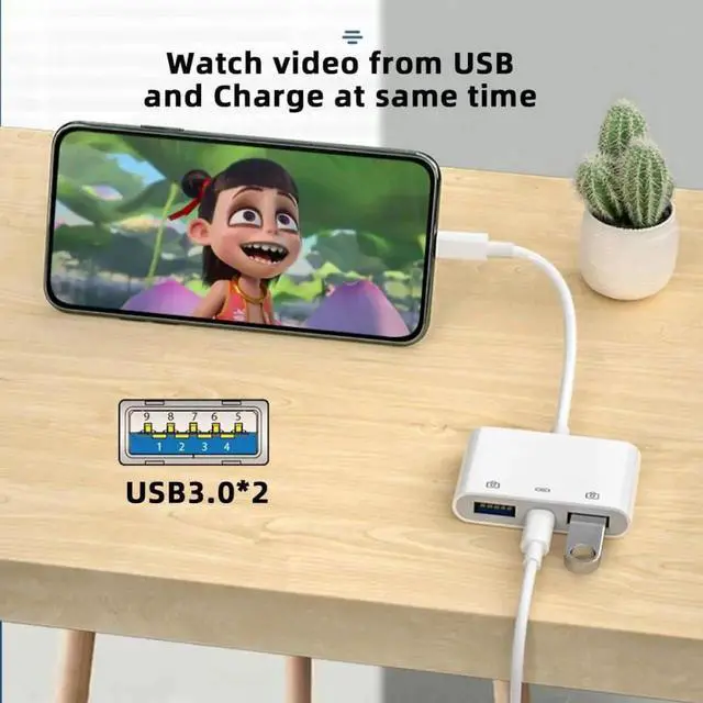 Alt view image 6 of 7 - WRIARICH USB-C to Dual USB 3.0 Type-A Female Adapter with PD Charging Port for Laptop, Tablet & Phone