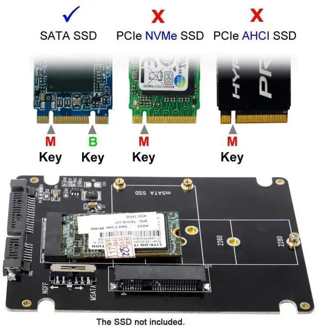 Alt view image 6 of 7 - WRIARICH M.2 NGFF B-Key + mSATA to SATA 3.0 Adapter Enclosure With Power Switch Dual SSD Converter