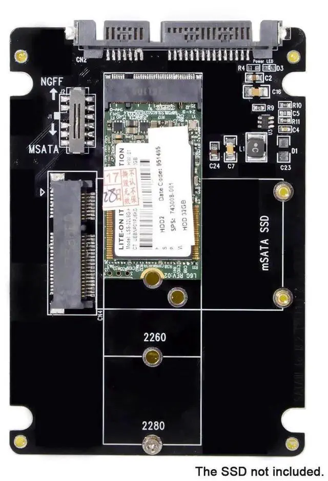 Alt view image 7 of 7 - WRIARICH M.2 NGFF B-Key + mSATA to SATA 3.0 Adapter Enclosure With Power Switch Dual SSD Converter