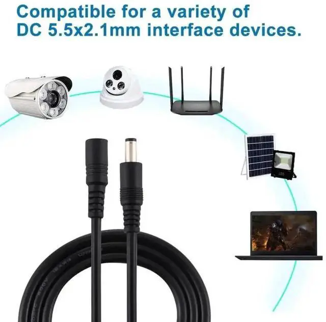 Alt view image 4 of 7 - WRIARICH 1.5m Black DC Power Extension Cord 5.5x2.1mm Male to Female, Max 8A Current Load