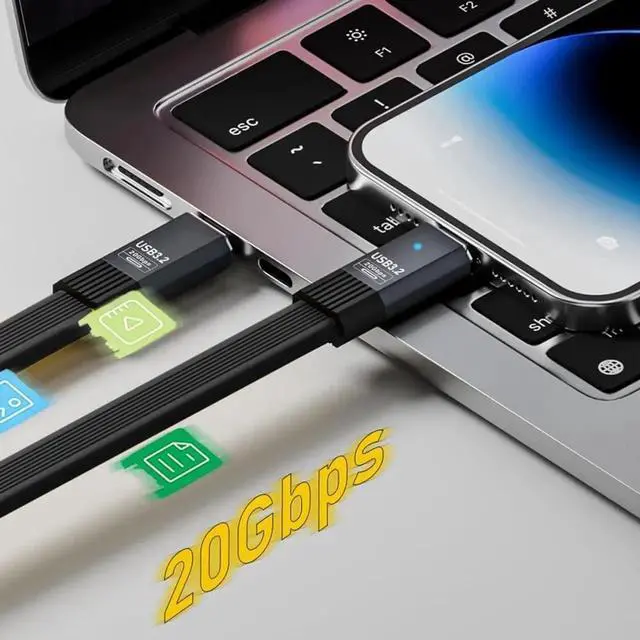Alt view image 4 of 7 - WRIARICH 50cm Slim Flat FPC USB4 Cable, 20Gbps 100W PD Fast Charging & 8K@60Hz Video Output Cord Compatible with Thunderbolt 3/4