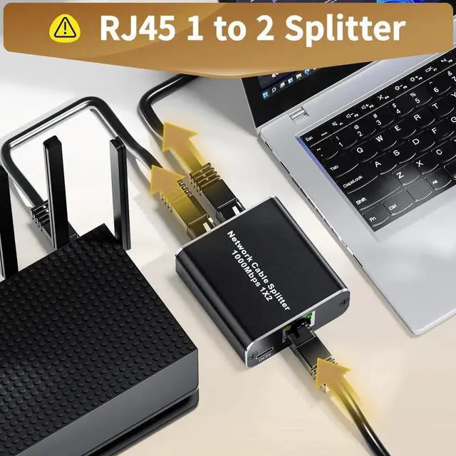 Alt view image 6 of 6 - 1 to 2 Port Gigabit Ethernet Splitter, 1000Mbps RJ45 LAN Splitter with USB Power Cable, Supports 2 Devices Online Simultaneously, Plug and Play, Compatible with Cat5/Cat5e/Cat6/Cat7/Cat8 Ethernet Cabl