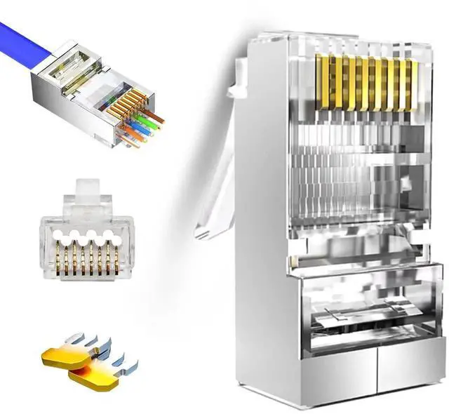 Main image of WRIARICH 20 Pack Pass Through Shielded Cat6/Cat6a RJ45 Connectors, Gold Plated FTP STP Modular Plugs Fit Solid & Stranded Cat6 Cat6a Ethernet Cables