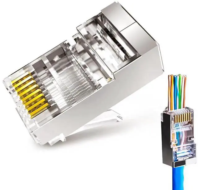 Alt view image 6 of 6 - WRIARICH 20 Pack Pass Through Shielded Cat6/Cat6a RJ45 Connectors, Gold Plated FTP STP Modular Plugs Fit Solid & Stranded Cat6 Cat6a Ethernet Cables