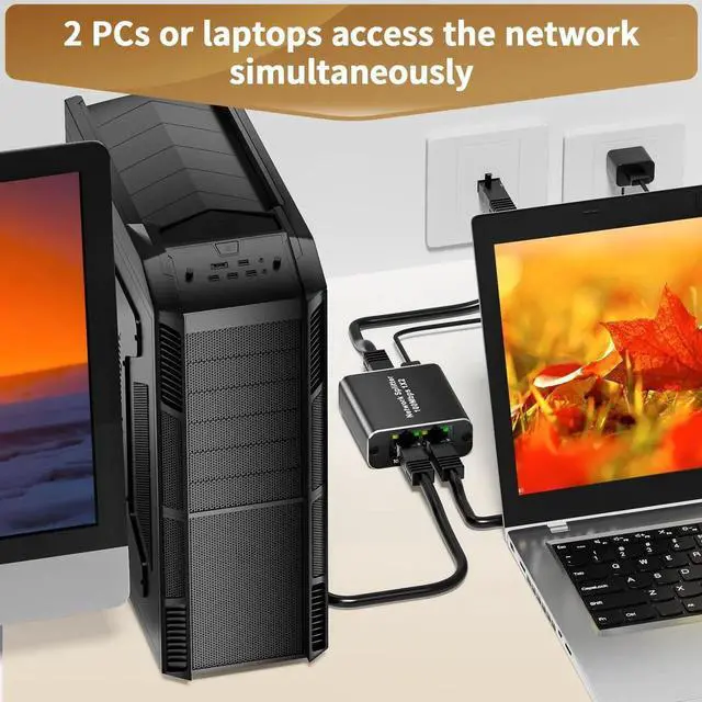 Alt view image 6 of 6 - WRIARICH 100Mbps RJ45 Ethernet Splitter 1 to 2 Port, LAN Network Splitter Supports 2 Devices Online Simultaneously with USB Power Cord, Compatible with Cat5 Cat5E Cat6 Cat7 Cat8 Ethernet Cables