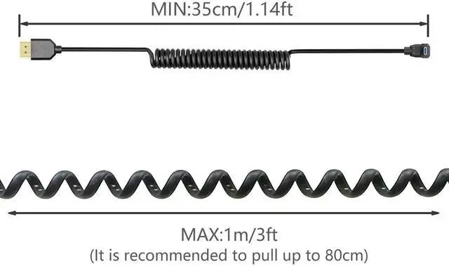 Alt view image 4 of 7 - WRIARICH Down Angled Coiled Micro HDMI to HDMI Cable, HDMI 2.1 Telescopic 8K High Speed Cord 48Gbps 120Hz Dynamic HDR for Digital Cameras