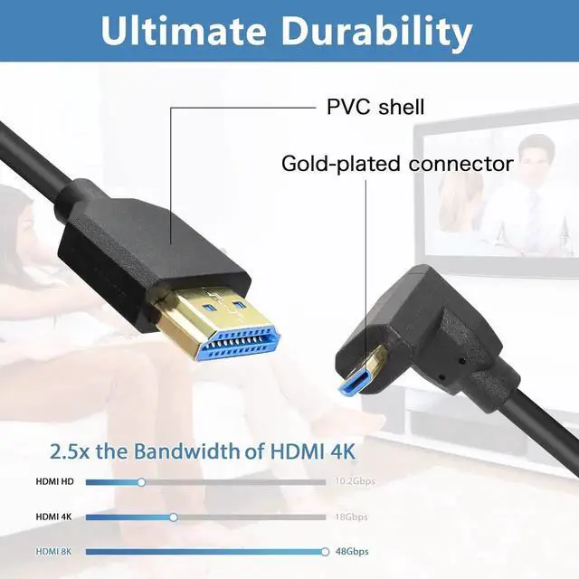 Alt view image 6 of 7 - WRIARICH Down Angled Coiled Micro HDMI to HDMI Cable, HDMI 2.1 Telescopic 8K High Speed Cord 48Gbps 120Hz Dynamic HDR for Digital Cameras