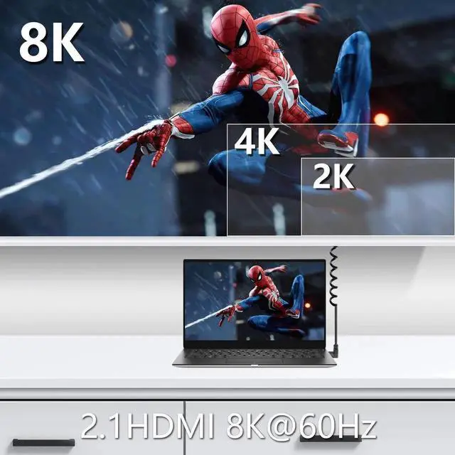 Alt view image 7 of 7 - WRIARICH Down Angled Coiled Micro HDMI to HDMI Cable, HDMI 2.1 Telescopic 8K High Speed Cord 48Gbps 120Hz Dynamic HDR for Digital Cameras