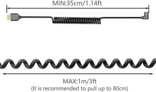 Alt view image 3 of 7 - WRIARICH Left Angle Coiled Micro HDMI to HDMI 2.1 Cable, 8K 48Gbps Telescopic Cord 4K 120Hz HDR for Sony Canon Nikon Fujifilm GoPro Cameras