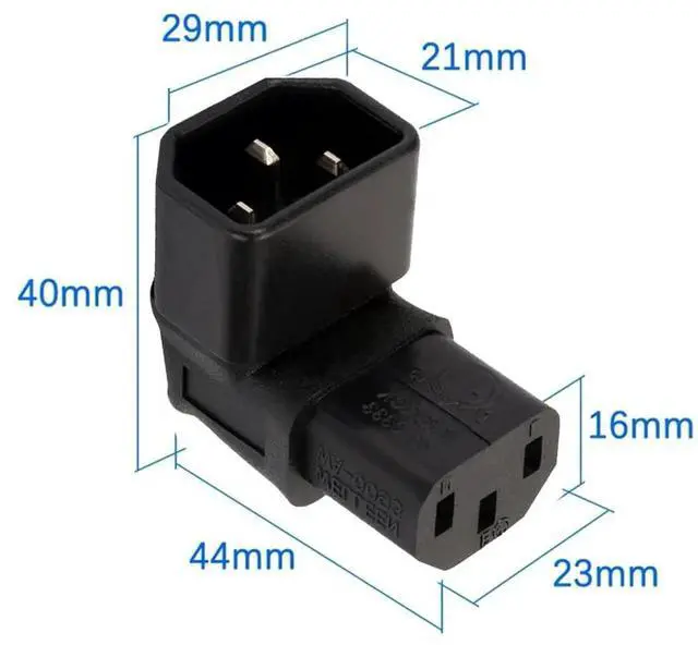Alt view image 5 of 7 - WRIARICH 2 Pack 90 Degree Angled IEC C14 Male to C13 Female Power Extension Adapter, 10A 250V for PC, Monitor, PDU, Printer