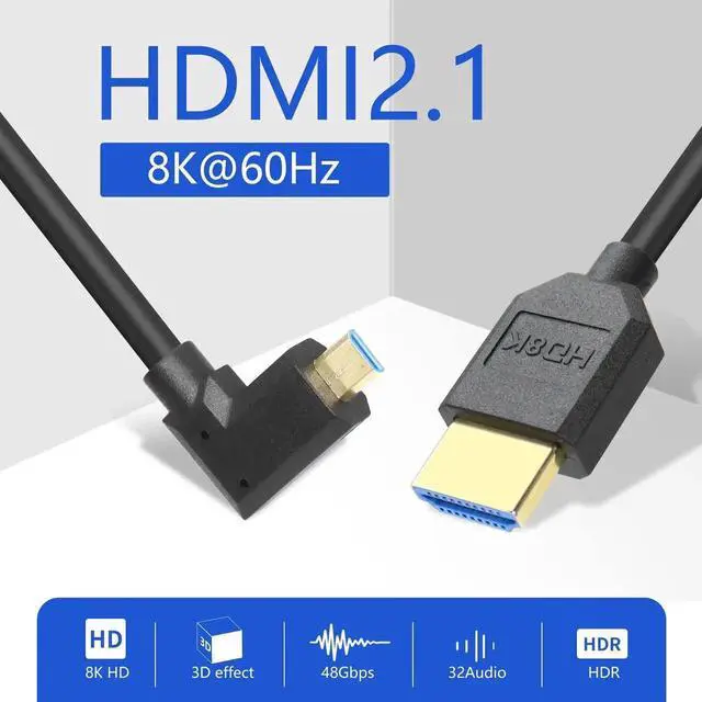 Alt view image 2 of 7 - WRIARICH Right Angle Coiled Micro HDMI to HDMI 2.1 Cable, 8K 48Gbps Telescopic Cord 4K 120Hz Dynamic HDR for Sony Canon Nikon Fujifilm GoPro Cameras