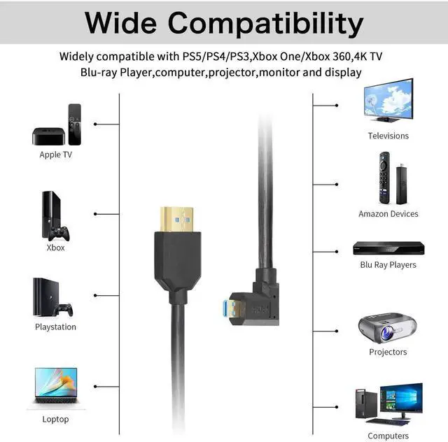 Alt view image 5 of 7 - WRIARICH Right Angle Coiled Micro HDMI to HDMI 2.1 Cable, 8K 48Gbps Telescopic Cord 4K 120Hz Dynamic HDR for Sony Canon Nikon Fujifilm GoPro Cameras