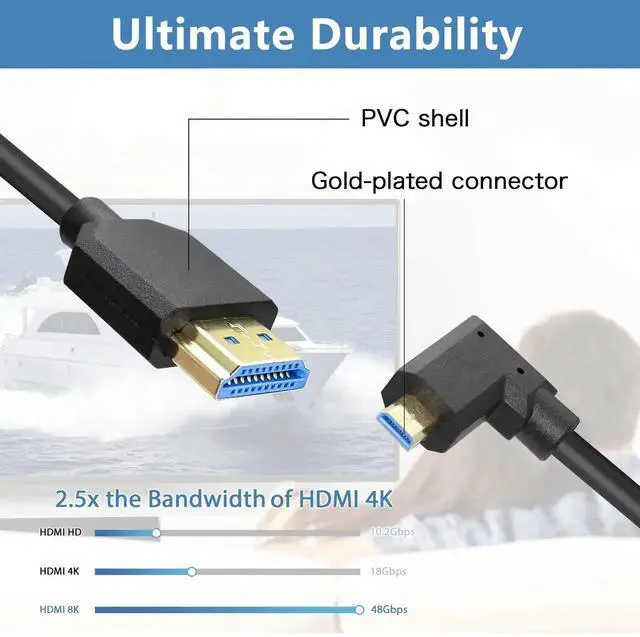 Alt view image 4 of 7 - WRIARICH Right Angle Coiled Micro HDMI to HDMI 2.1 Cable, 8K 48Gbps Telescopic Cord 4K 120Hz Dynamic HDR for Sony Canon Nikon Fujifilm GoPro Cameras