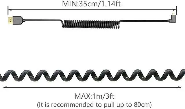 Alt view image 6 of 7 - WRIARICH Right Angle Coiled Micro HDMI to HDMI 2.1 Cable, 8K 48Gbps Telescopic Cord 4K 120Hz Dynamic HDR for Sony Canon Nikon Fujifilm GoPro Cameras