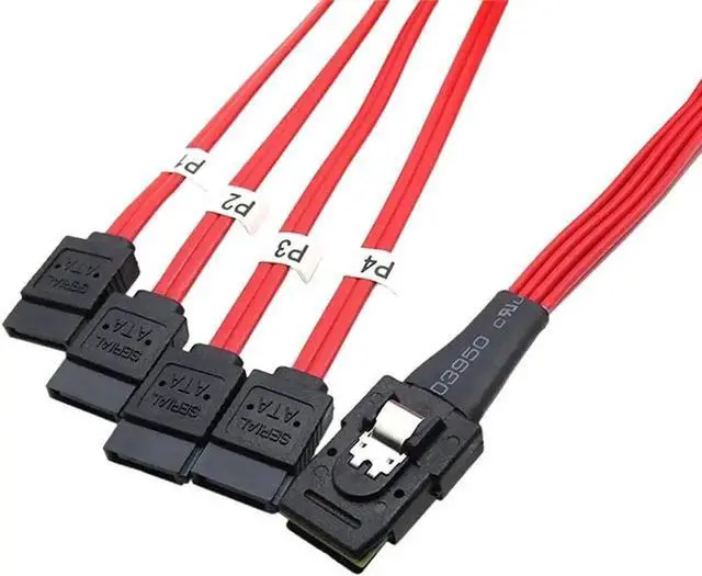 Alt view image 2 of 4 - WRIARICH 3.3FT Red SFF-8087 Mini SAS Male to 4 SATA Female Breakout Cable, Internal Multi-Lane Mini SAS Host Splitter Cable for HDD & SSD