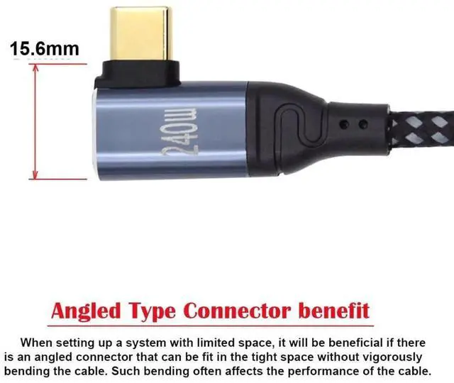 Alt view image 6 of 6 - WRIARICH 2M Right Angle USB-C to USB-C Cable, 240W 48V5A PD Fast Charging & 480Mbps Data Transfer Cord Backward Compatible with 100W / USB2.0 Standard