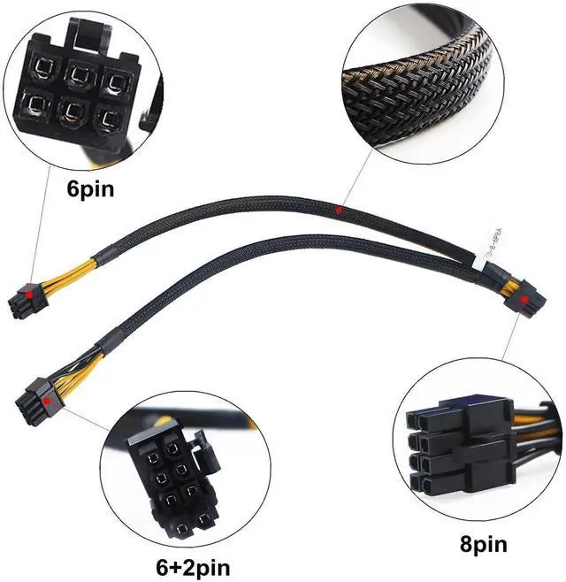 Alt view image 4 of 5 - WRIARICH 8Pin to 6Pin+8Pin Split GPU Power Cable N08NH 9H6FV J30DG for Dell PowerEdge R720 R730 R7910 Server