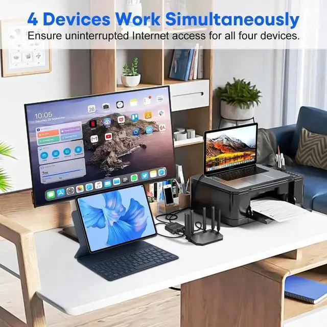 Alt view image 2 of 7 - WRIARICH 1 to 4 Port Gigabit Ethernet Splitter, 1000Mbps RJ45 LAN Splitter Supports 4 Devices Simultaneous Connection, USB Powered Network Splitter Compatible with Cat5/5e/6/7/8 Ethernet Cables