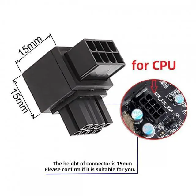 Alt view image 6 of 7 - WRIARICH 2 Pack 90 Degree Up & Down Angled ATX 8Pin EPS CPU Power Adapter, 12V EPS 8P Male to Female Elbow Power Header Converter for PC Motherboard CPU Power Supply