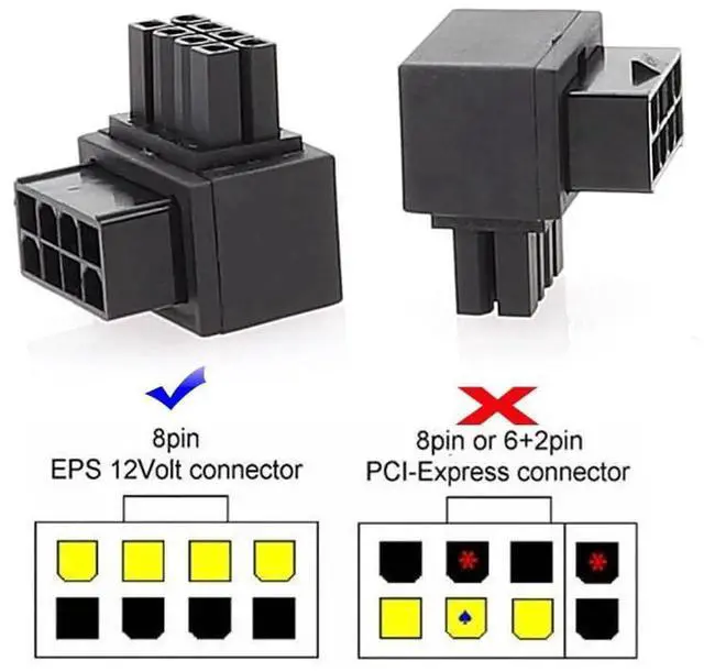 Alt view image 3 of 7 - WRIARICH 2 Pack 90 Degree Up & Down Angled ATX 8Pin EPS CPU Power Adapter, 12V EPS 8P Male to Female Elbow Power Header Converter for PC Motherboard CPU Power Supply