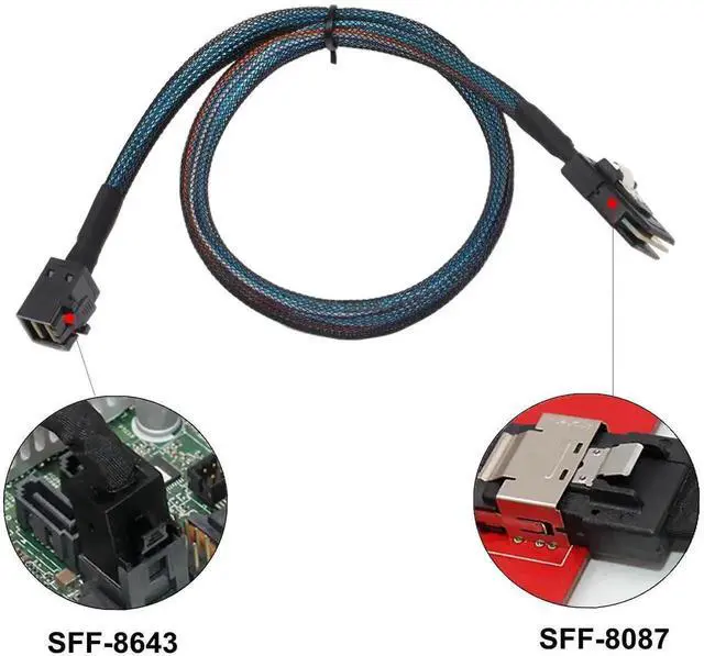 Alt view image 4 of 5 - WRIARICH 0.5M/1.6FT Internal Cross-Generation SAS Cable SFF-8643 Male to SFF-8087 Male, Mixed Mini SAS HD Data Wire for Server RAID Controller, Legacy Storage Backplane & NAS Hard Drive Array