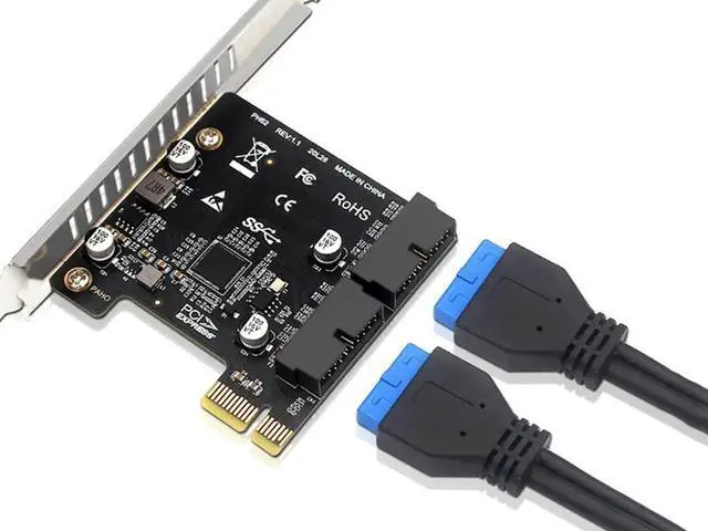 Alt view image 5 of 7 - WRIARICH PCI-E 1X to Dual USB 3.0 19/20Pin Header Expansion Card, 5Gbps Internal Front Panel USB Adapter with Full & Low Profile Bracket for Desktop PC