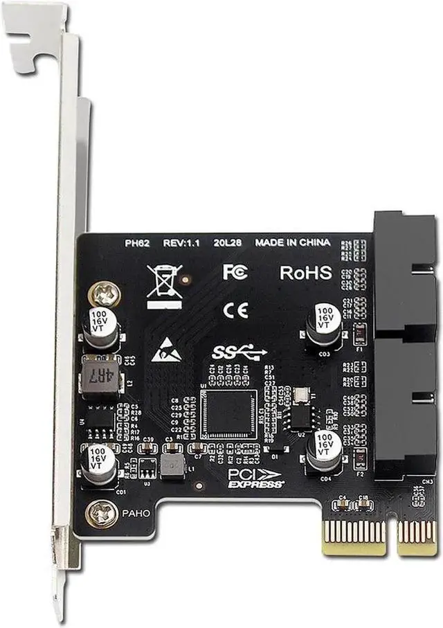 Alt view image 6 of 7 - WRIARICH PCI-E 1X to Dual USB 3.0 19/20Pin Header Expansion Card, 5Gbps Internal Front Panel USB Adapter with Full & Low Profile Bracket for Desktop PC