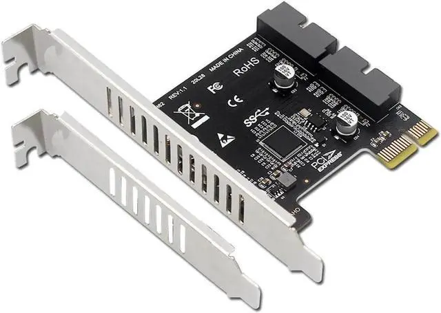 Alt view image 7 of 7 - WRIARICH PCI-E 1X to Dual USB 3.0 19/20Pin Header Expansion Card, 5Gbps Internal Front Panel USB Adapter with Full & Low Profile Bracket for Desktop PC
