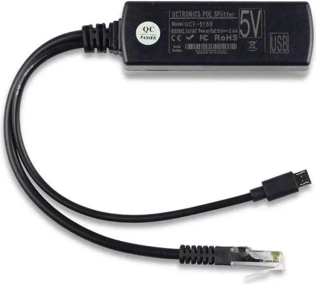 Alt view image 3 of 6 - WRIARICH IEEE 802.3af PoE Splitter, 48V to 5V 2.4A Micro USB Active Power Over Ethernet Splitter Compatible with Raspberry Pi 2/3B+, Dropcam & Tablets