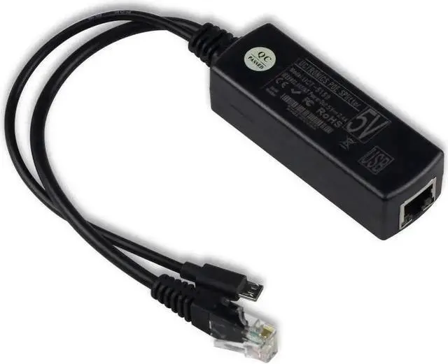 Main image of WRIARICH IEEE 802.3af PoE Splitter, 48V to 5V 2.4A Micro USB Active Power Over Ethernet Splitter Compatible with Raspberry Pi 2/3B+, Dropcam & Tablets