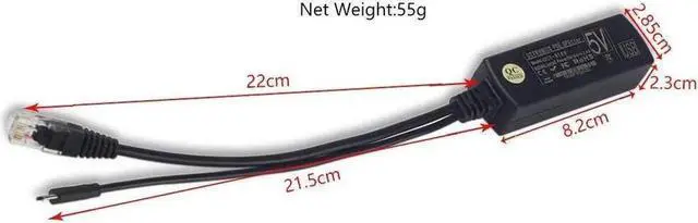 Alt view image 6 of 6 - WRIARICH IEEE 802.3af PoE Splitter, 48V to 5V 2.4A Micro USB Active Power Over Ethernet Splitter Compatible with Raspberry Pi 2/3B+, Dropcam & Tablets