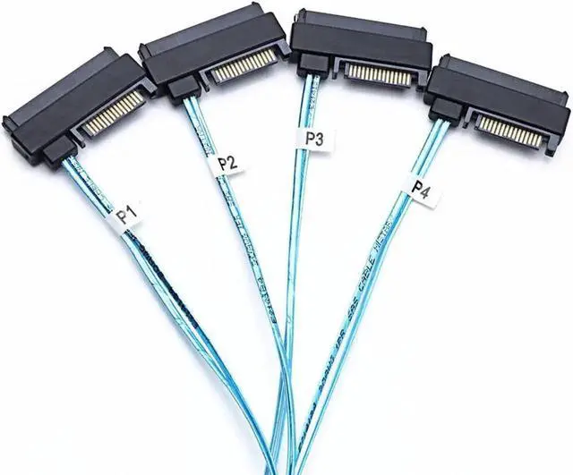 Alt view image 2 of 5 - WRIARICH 1.6FT Internal HD Mini SAS SFF-8643 to 4×SFF-8482 Breakout Cable, SFF8643 Host to 29Pin SFF8482 Target Cord with Integrated 15Pin SATA Power Port