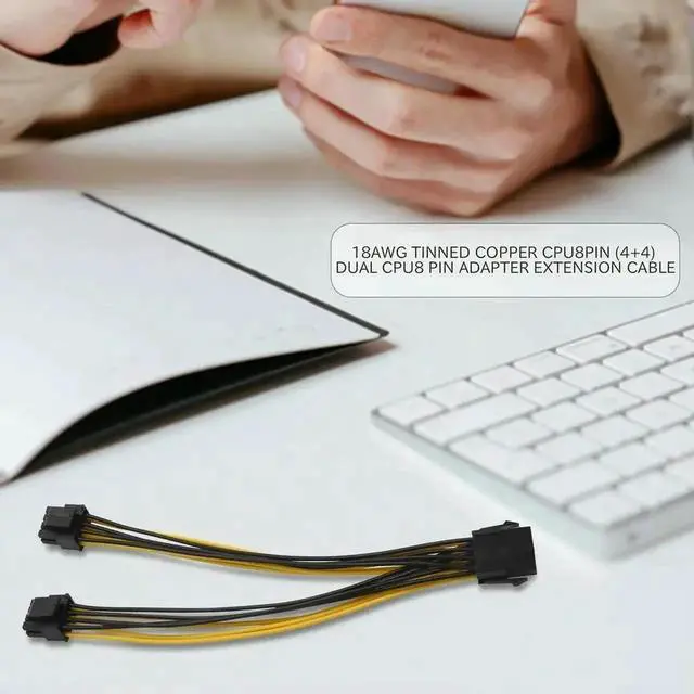 Alt view image 2 of 4 - WRIARICH 20cm 18AWG CPU 8Pin Female to Dual 4+4Pin Male Y-Splitter Power Extension Cable