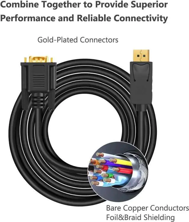 Alt view image 5 of 7 - WRIARICH 6FT DisplayPort to VGA Cable Male to Male 1080P Gold-Plated DP to VGA Cord Compatible with HP Dell Lenovo ASUS Laptop Desktop Monitor Projector Black