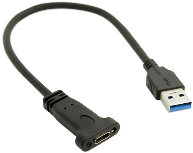 Alt view image 2 of 5 - WRIARICH 20cm USB 3.0 Type A Male to Type C Female Panel Mount Extension Cable with Screw Hole, Fixed Panel Mount USB-C Female Adapter Cord