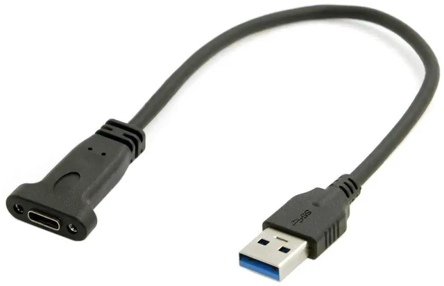 Alt view image 3 of 5 - WRIARICH 20cm USB 3.0 Type A Male to Type C Female Panel Mount Extension Cable with Screw Hole, Fixed Panel Mount USB-C Female Adapter Cord