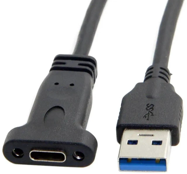 Alt view image 4 of 5 - WRIARICH 20cm USB 3.0 Type A Male to Type C Female Panel Mount Extension Cable with Screw Hole, Fixed Panel Mount USB-C Female Adapter Cord