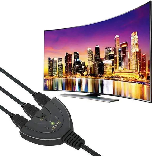 Alt view image 2 of 6 - WRIARICH 3-Port 3x1 HDMI Switch with Built-in Pigtail Cable, Supports 4K 1080P 3D Video