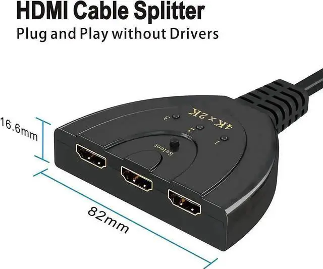 Alt view image 3 of 6 - WRIARICH 3-Port 3x1 HDMI Switch with Built-in Pigtail Cable, Supports 4K 1080P 3D Video