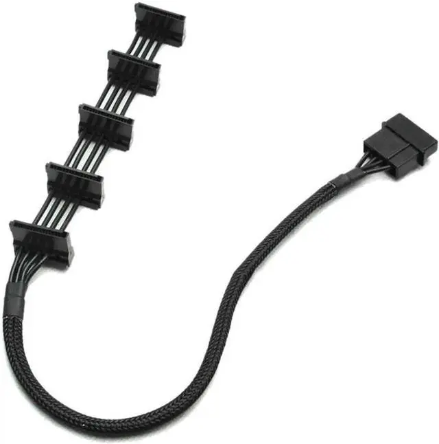 Main image of WRIARICH 40cm Sleeved 4-Pin IDE Molex 1 to 5 SATA Power Splitter Cable, 18AWG Black Braided for PC & Server Storage Devices
