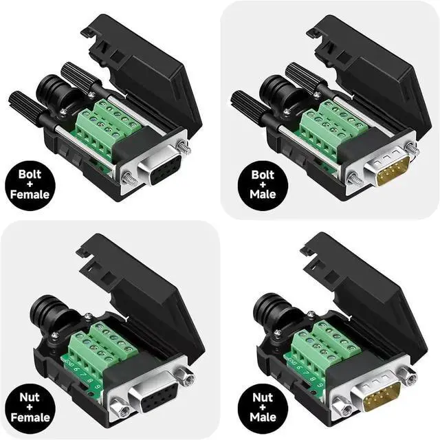 Alt view image 3 of 5 - WRIARICH DB9 Male RS232 Breakout Board Solderless Screw Terminal Module with Housing & Long Mounting Bolts, 9Pin D-SUB Serial Adapter