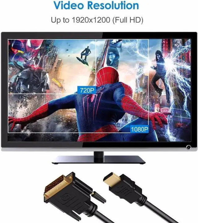 Alt view image 6 of 7 - HDMI to DVI Adapter, DVI to HDMI High Speed Bi Directional Cable, HDMI Male to DVI-D 24+1 Male, 1080P HD for Raspberry Pi, Roku, Xbox One, PS5, Graphics Card, Blue-ray, Nintendo Switch, 10 ft.